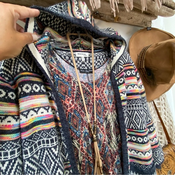 Aztec Southwestern boho open front cardigan w prairie Country southwestern vibe - Picture 9 of 13